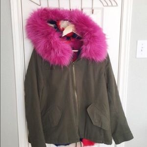 Anthropology Belle Vere Utility Jacket with Fur